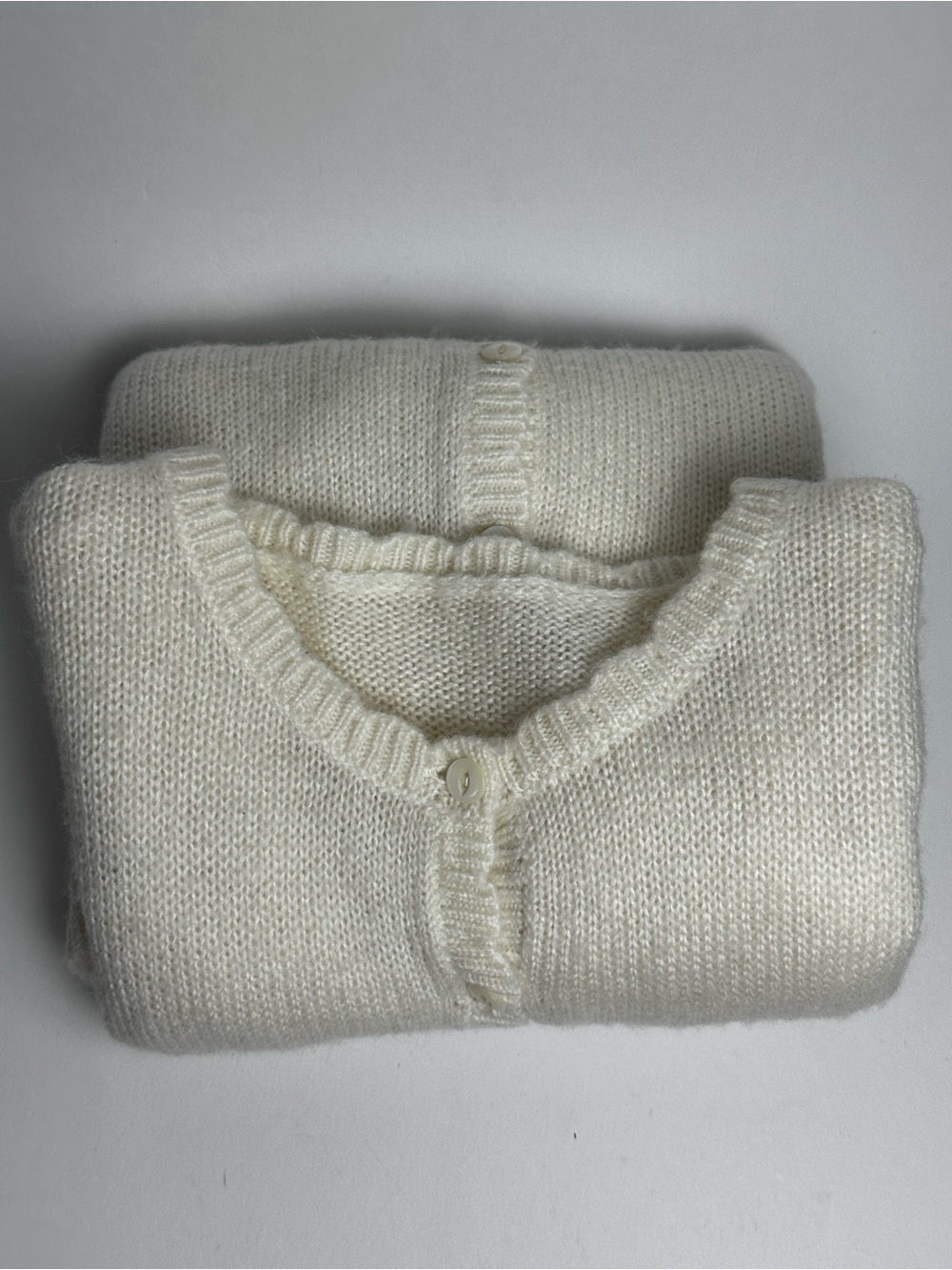 St. George Women’s Ivory Mohair Wool Blend Button Front Cardigan Sweater